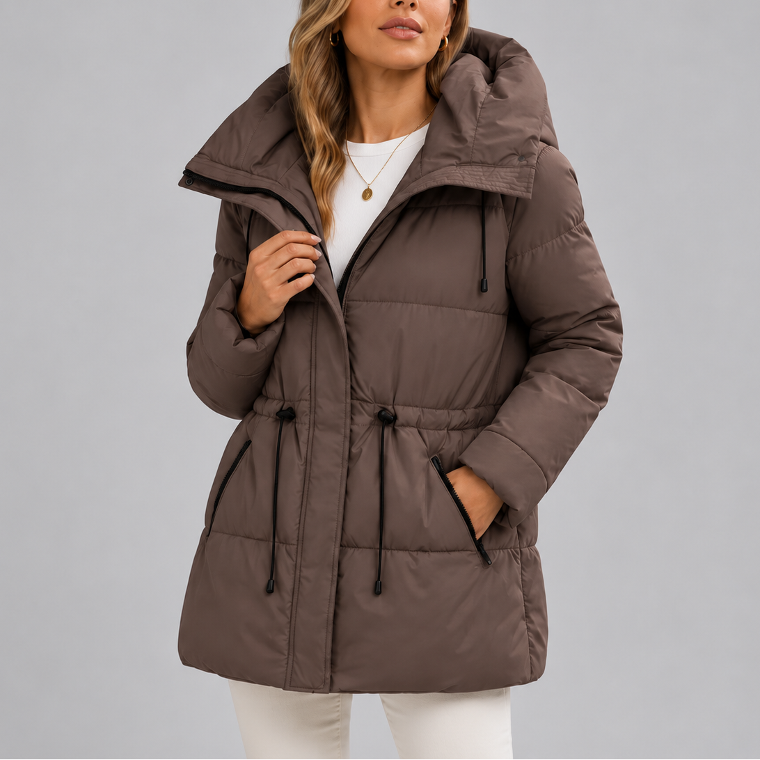 Women's Hooded Drawstring Waist Puffer Coat