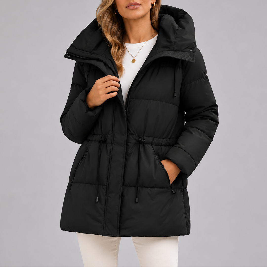 Women's Hooded Drawstring Waist Puffer Coat