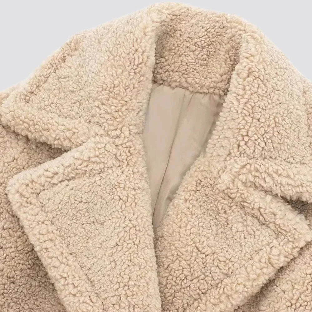 Women's Long Double-Breasted Teddy Coat