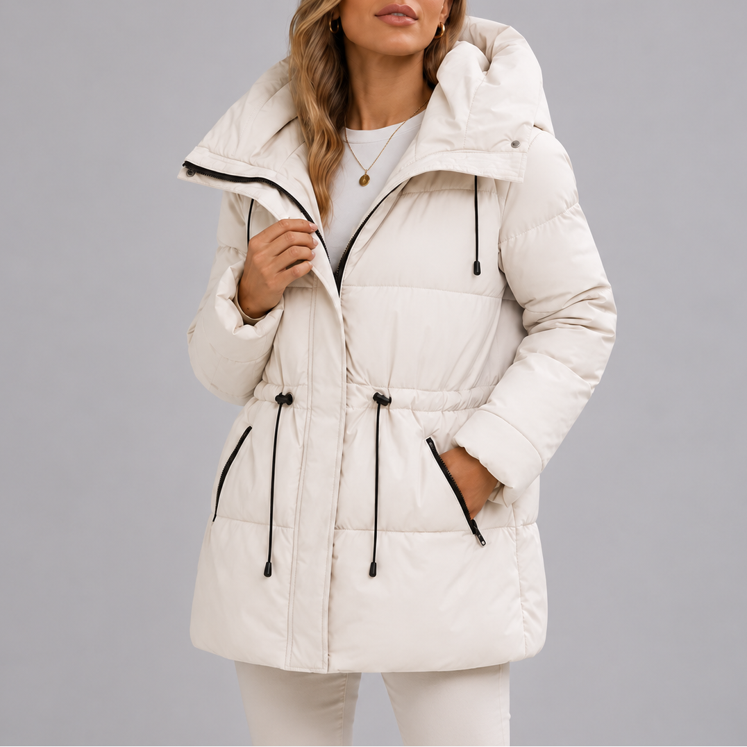 Women's Hooded Drawstring Waist Puffer Coat