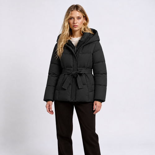 Women's Belted Hooded Puffer Jacket