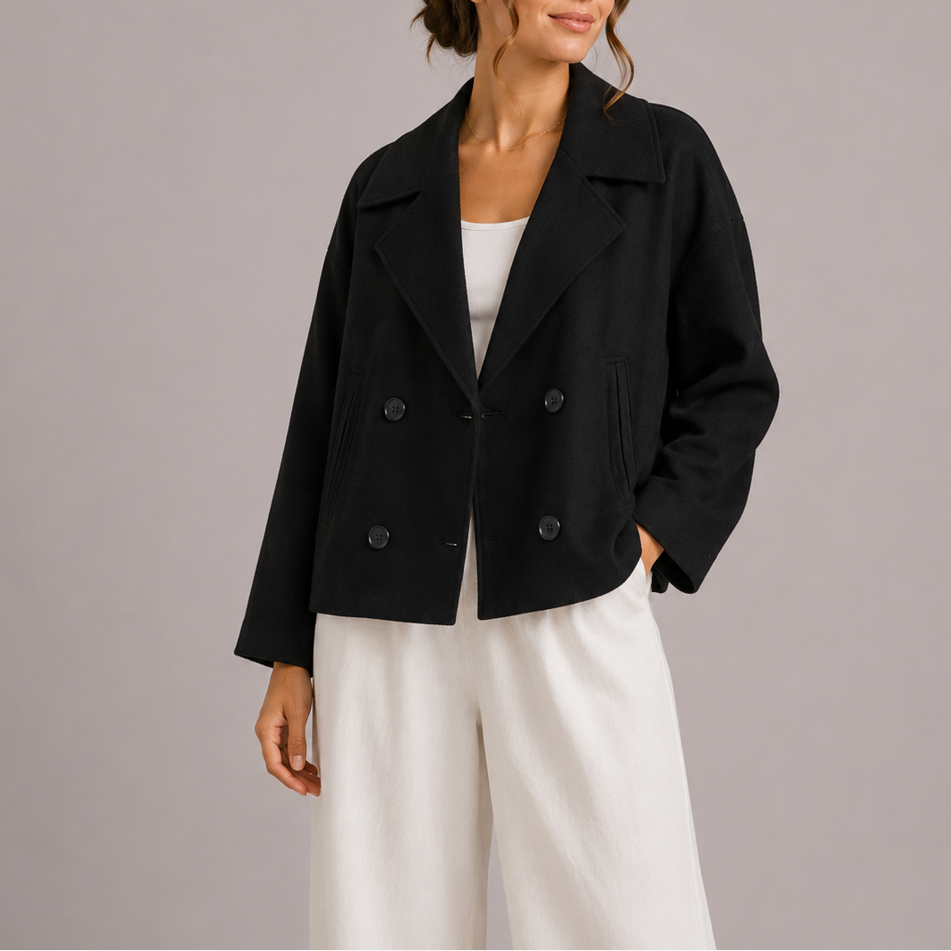 Women's Cropped Double-Breasted Fitted Jacket