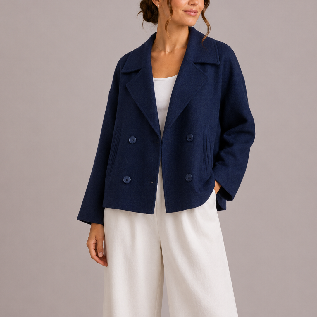 Women's Cropped Double-Breasted Fitted Jacket