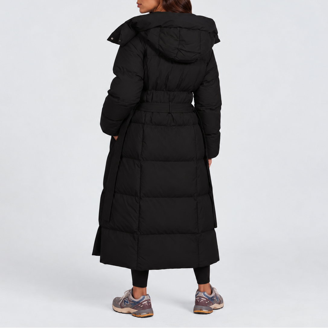 Women's Long Belted Hooded Puffer Coat