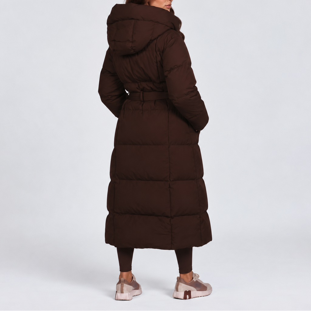 Women's Long Belted Hooded Puffer Coat