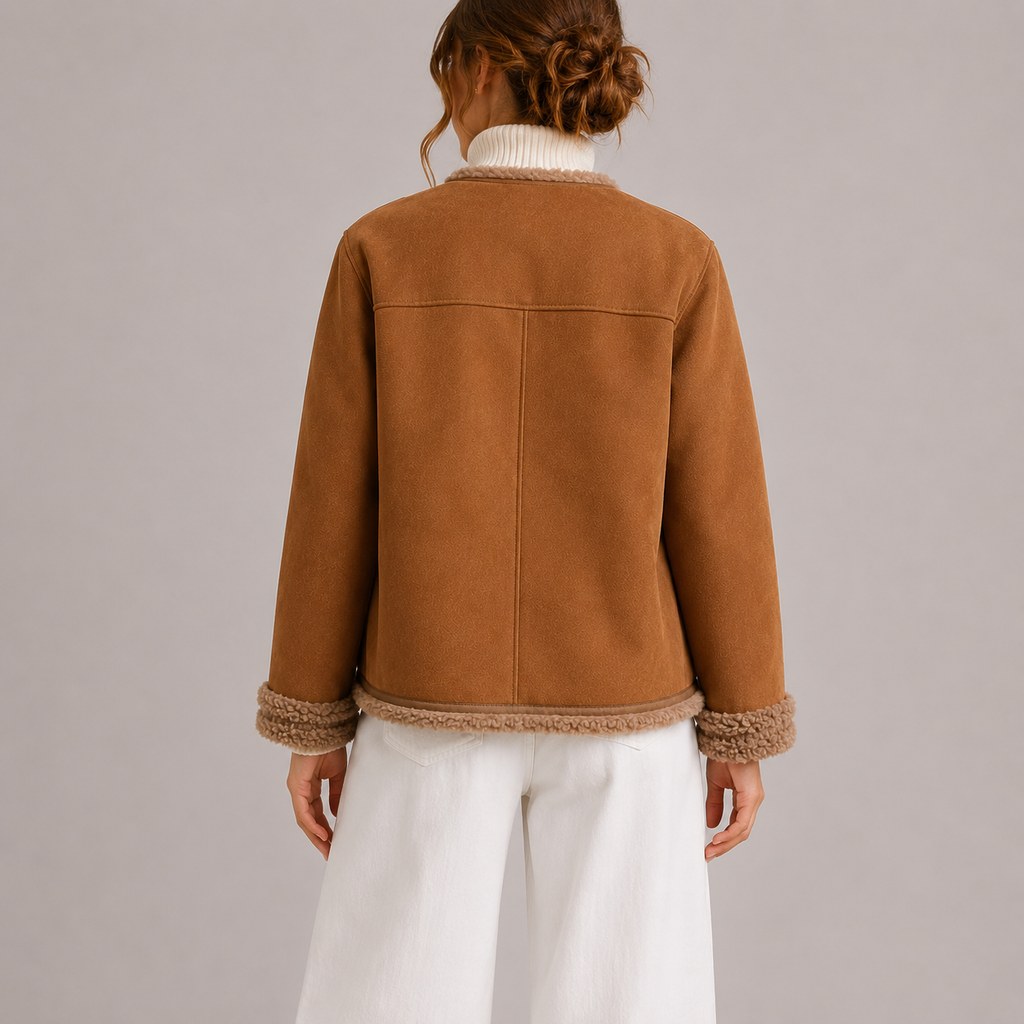 Women's Faux Suede Shearling Trim Jacket