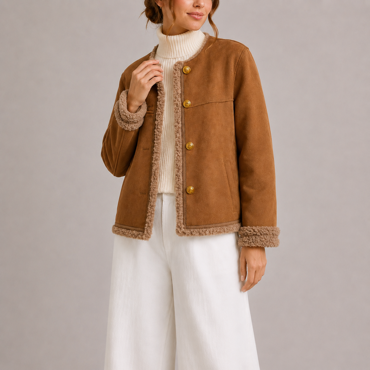 Women's Faux Suede Shearling Trim Jacket