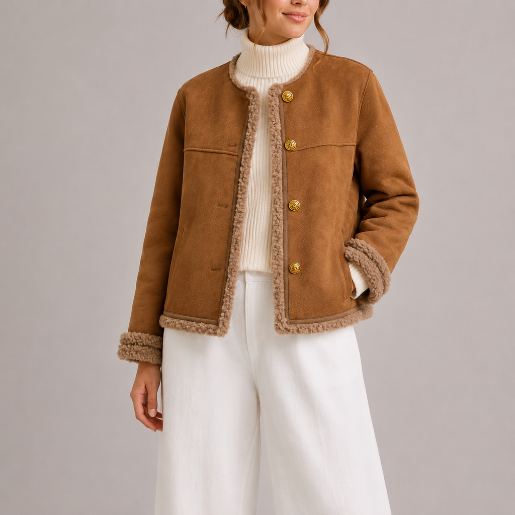 Women's Faux Suede Shearling Trim Jacket