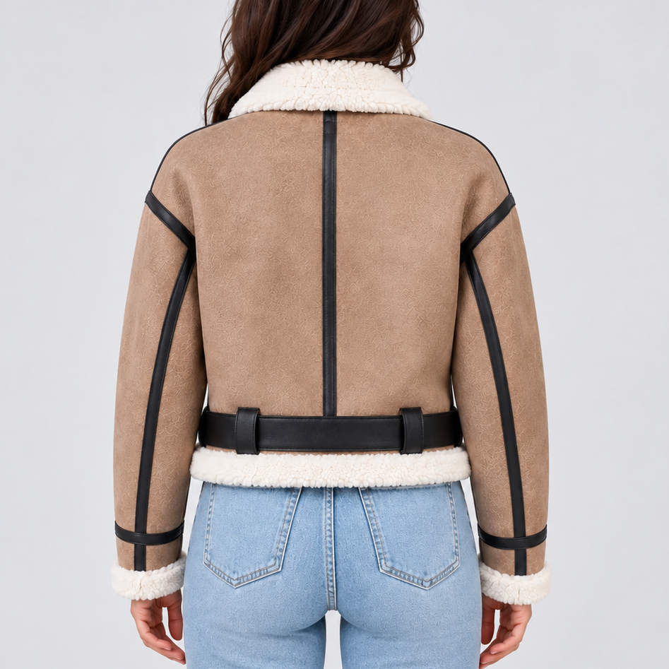 Women's Cropped Teddy Lined Aviator Jacket