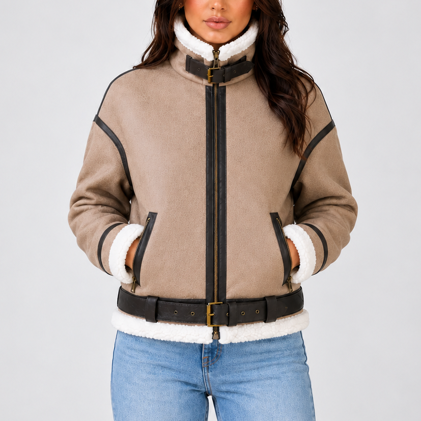 Women's Cropped Teddy Lined Aviator Jacket
