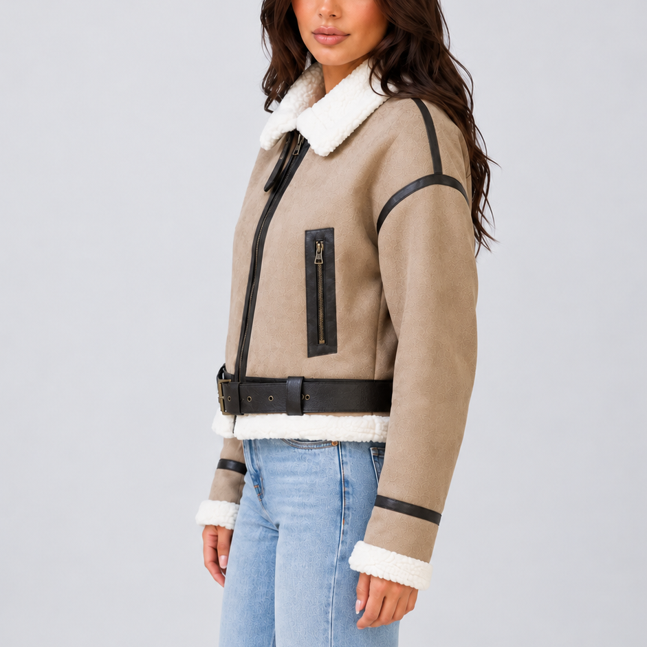 Women's Cropped Teddy Lined Aviator Jacket