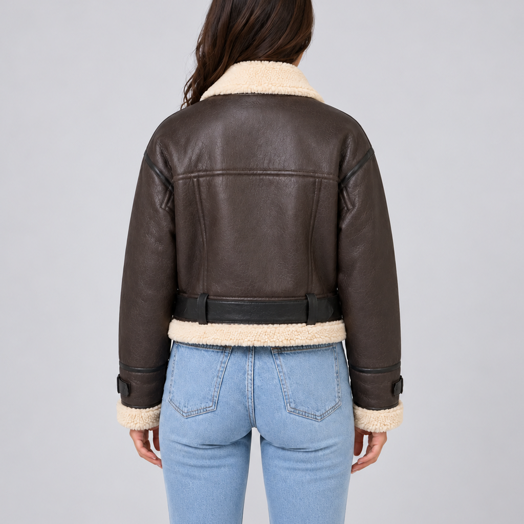 Women's Cropped Teddy Lined Aviator Jacket
