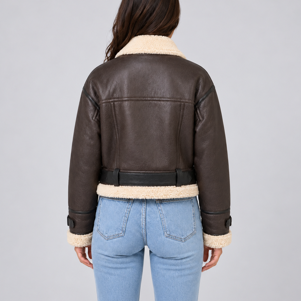 Women's Cropped Teddy Lined Aviator Jacket