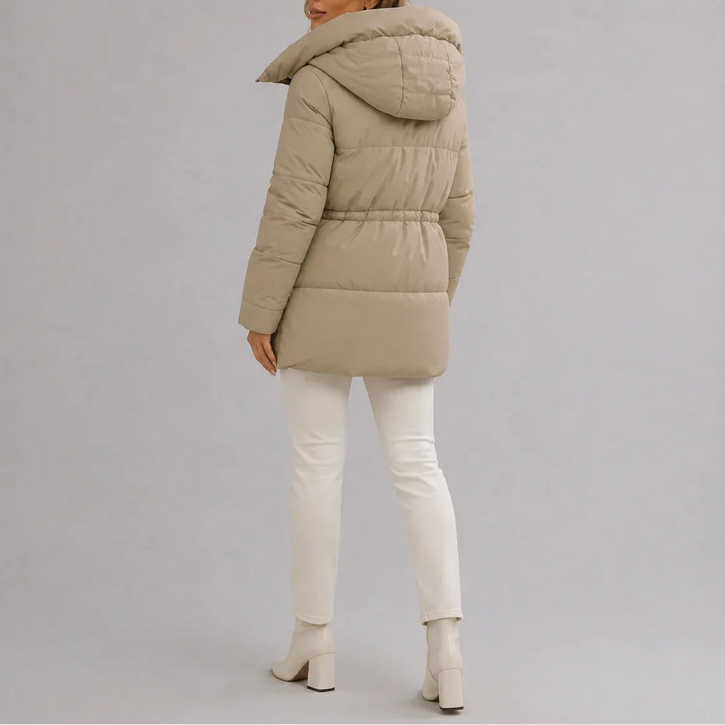 Women's Hooded Drawstring Waist Puffer Coat