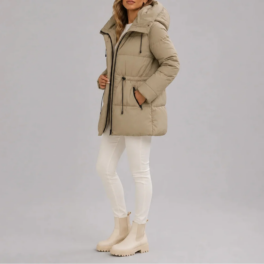 Women's Hooded Drawstring Waist Puffer Coat