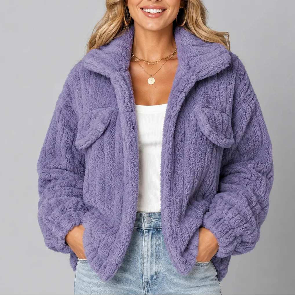 Women's Wide Collar Teddy Fleece Jacket