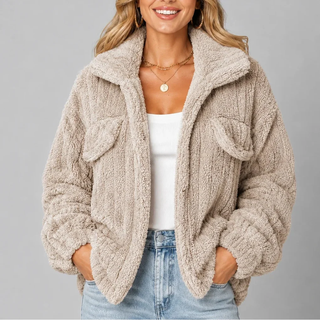 Women's Wide Collar Teddy Fleece Jacket