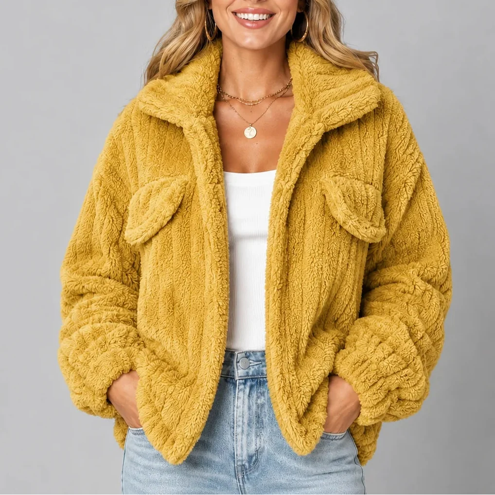 Women's Wide Collar Teddy Fleece Jacket