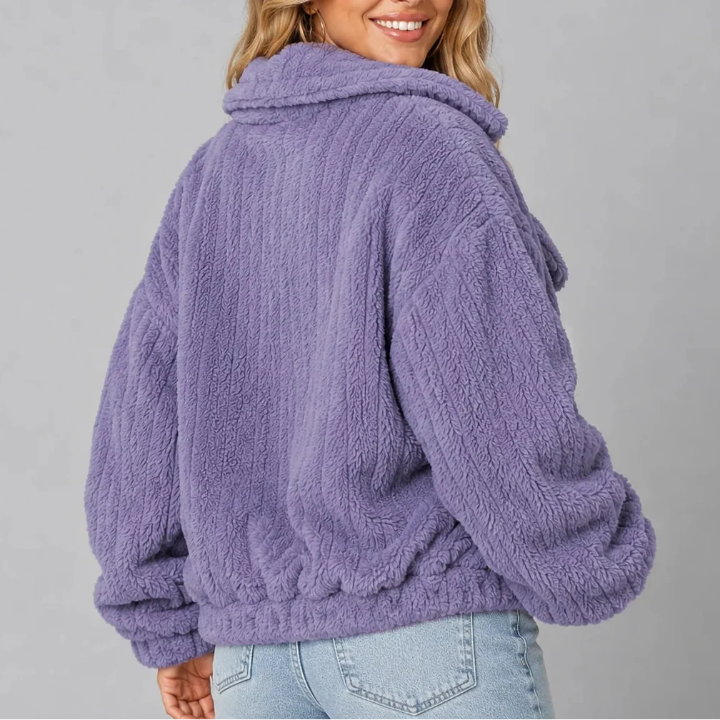 Women's Wide Collar Teddy Fleece Jacket
