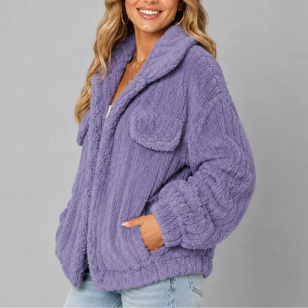 Women's Wide Collar Teddy Fleece Jacket