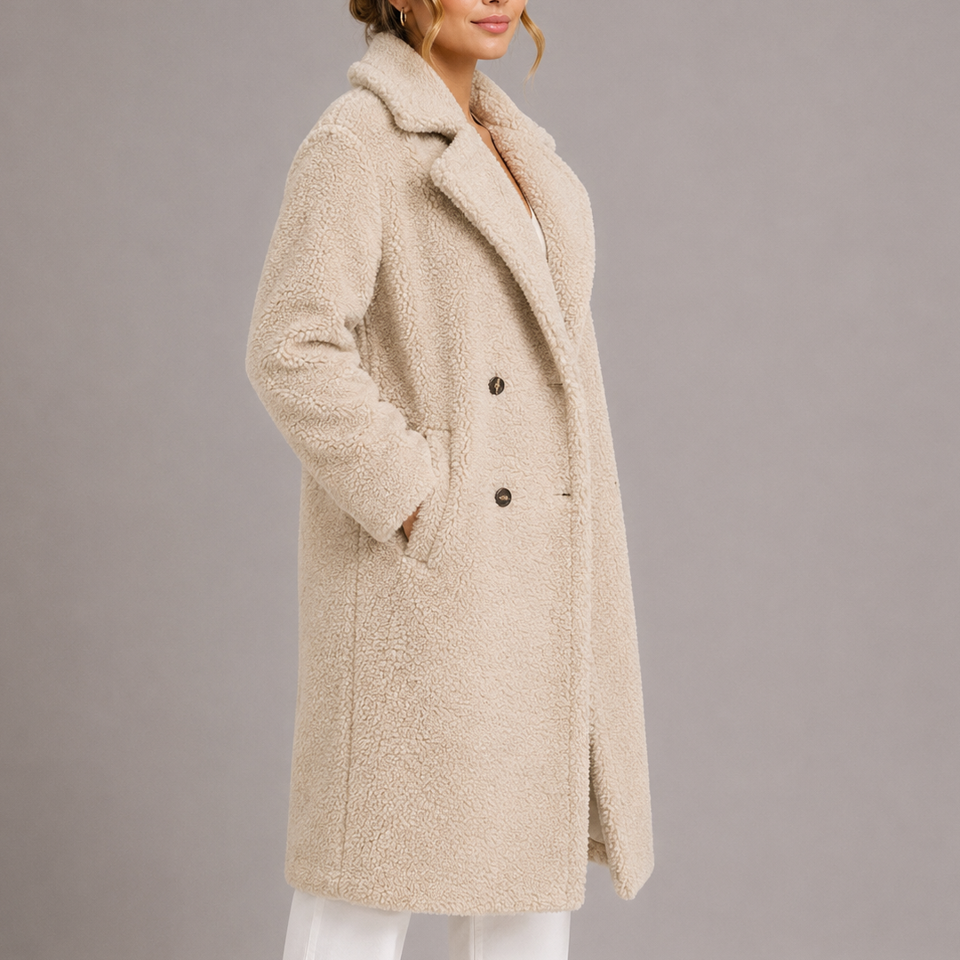 Women's Long Double-Breasted Teddy Coat