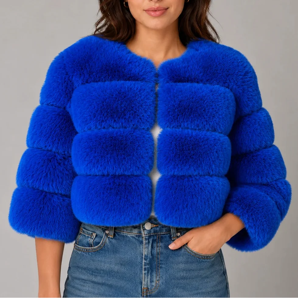 Women's Cropped Faux Fur Round Neck Jacket