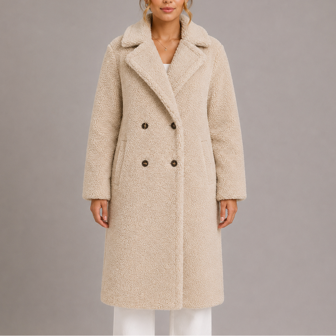 Women's Long Double-Breasted Teddy Coat