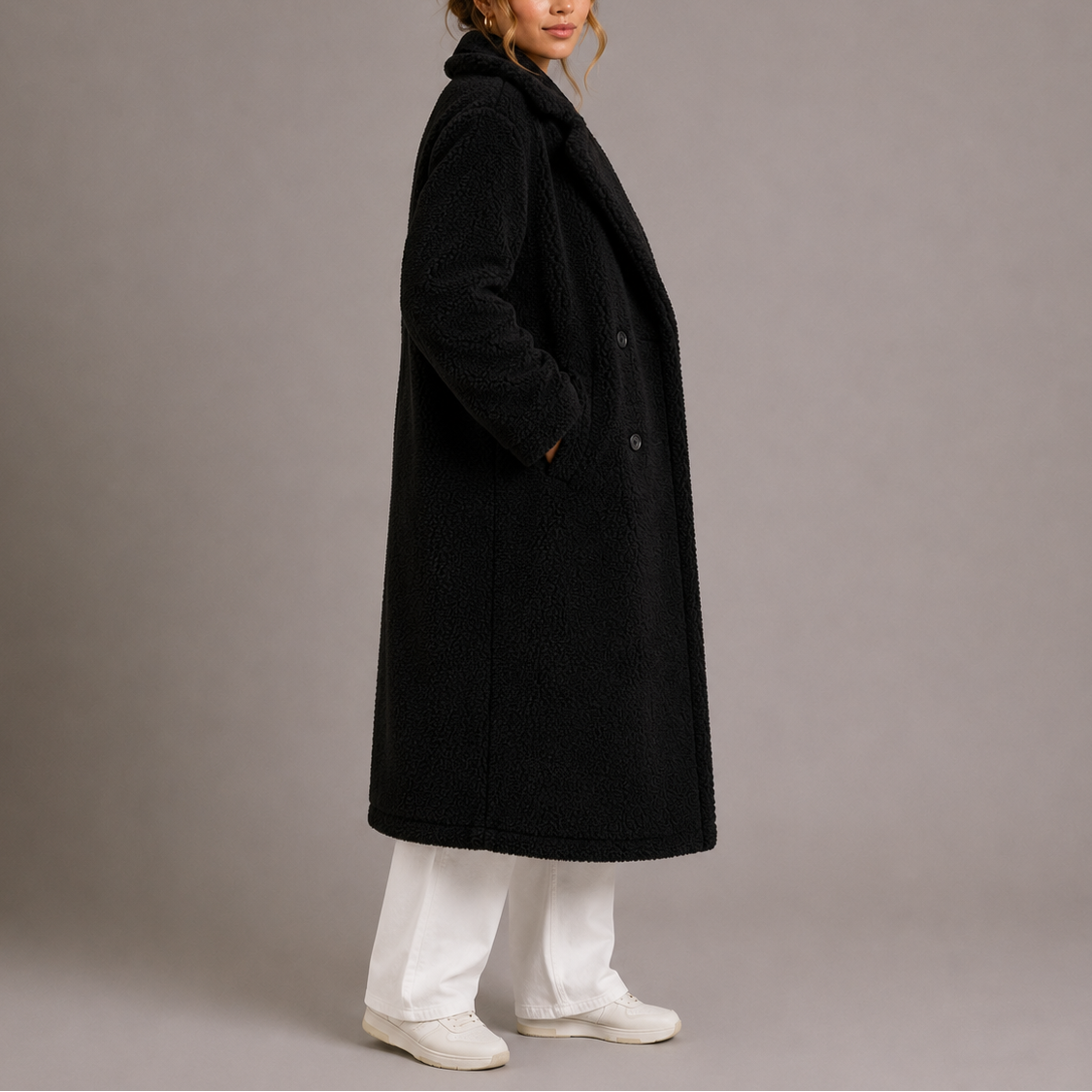 Women's Long Double-Breasted Teddy Coat