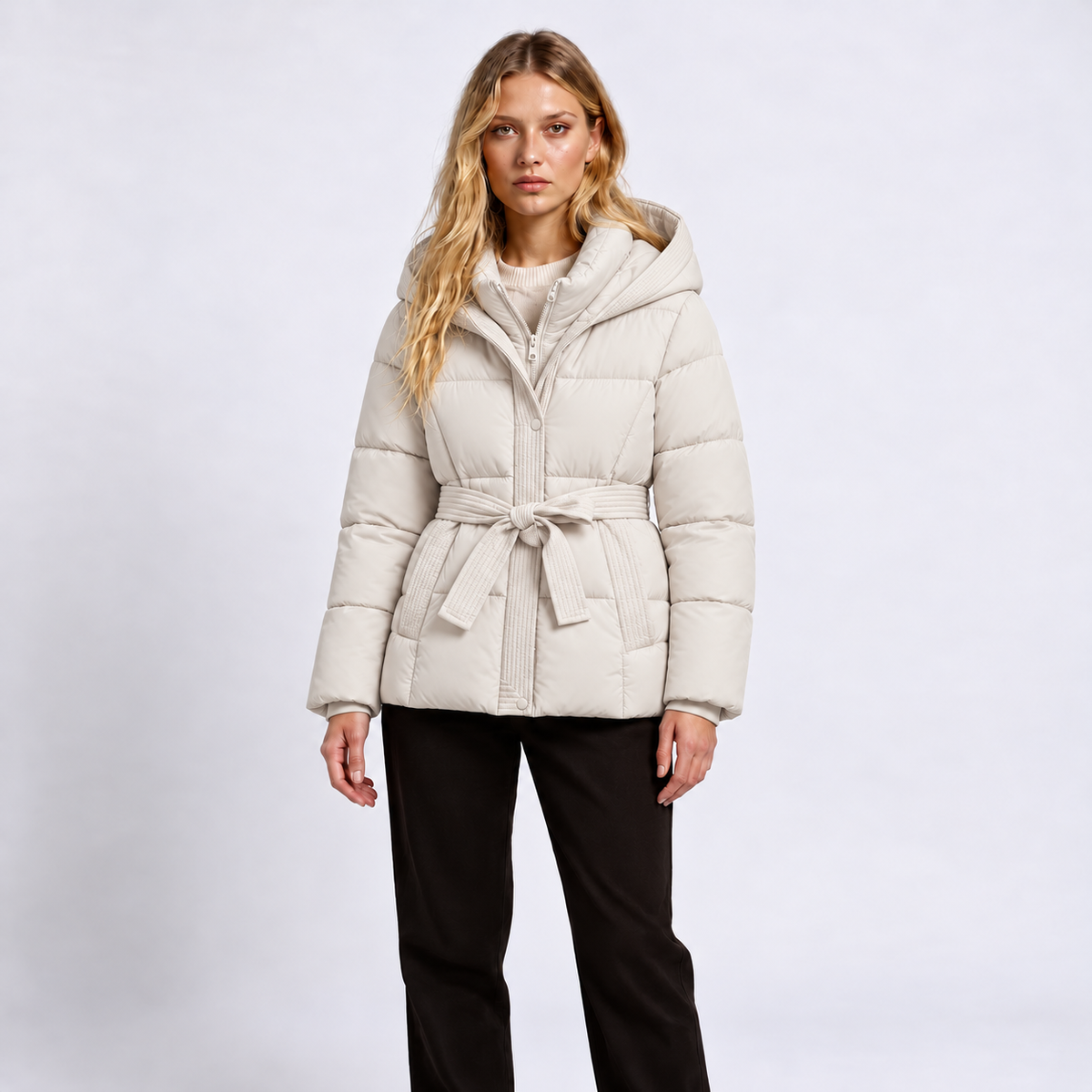 Women's Belted Hooded Puffer Jacket