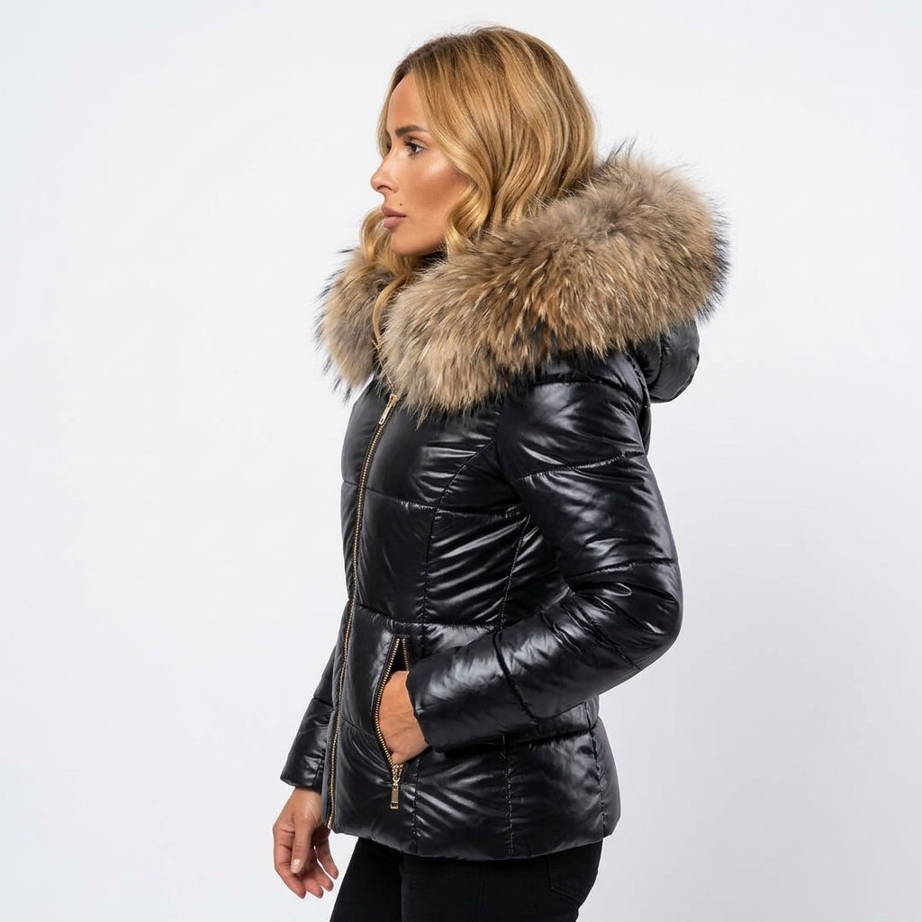 Women's Fitted Fur Hood Puffer Coat