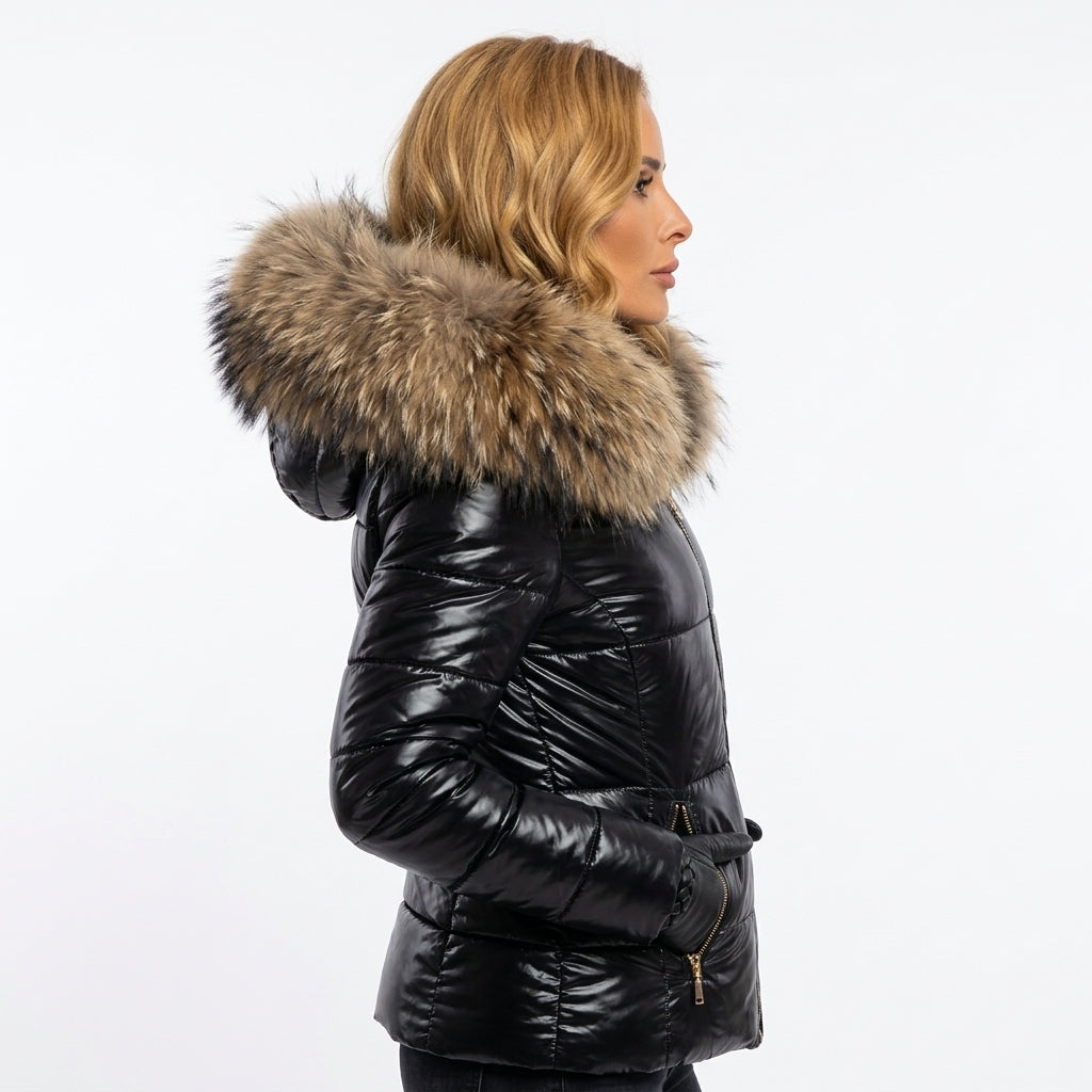 Women's Fitted Fur Hood Puffer Coat
