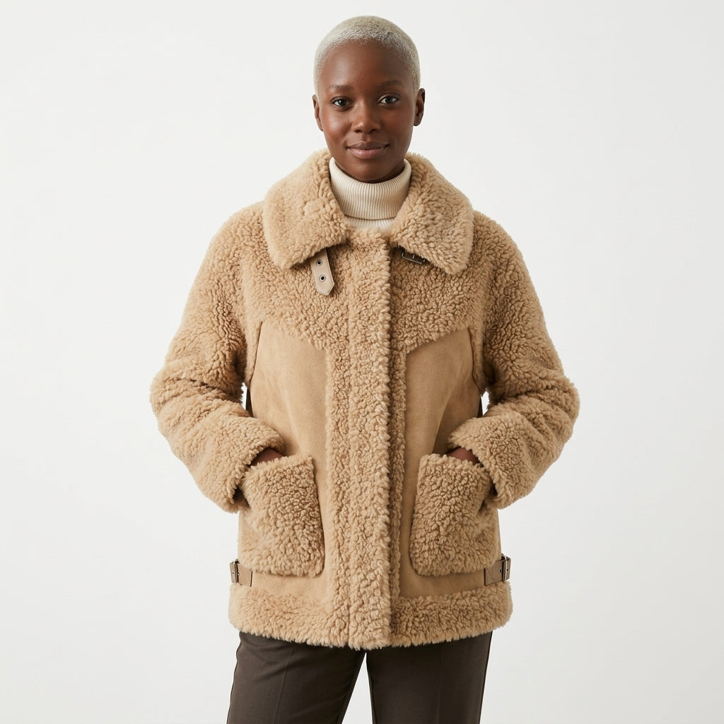 Women's Structured Collar Shearling Jacket