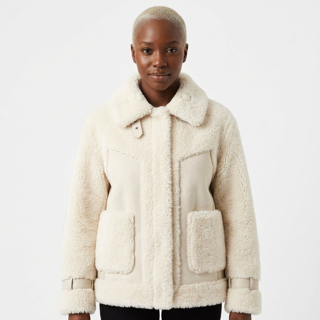 Women's Structured Collar Shearling Jacket