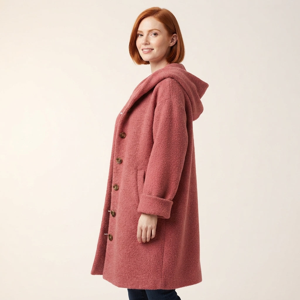 Women's Hooded Marled Knit Midi Coat
