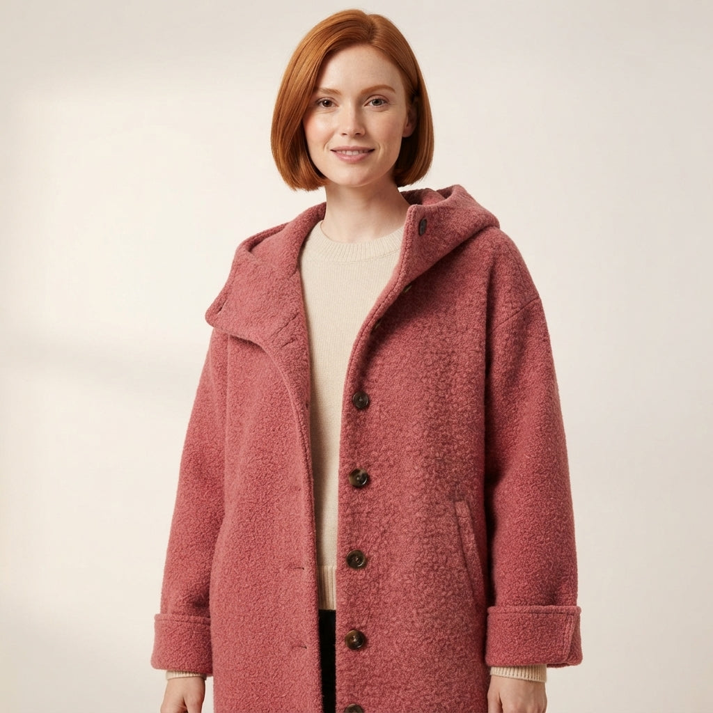 Women's Hooded Marled Knit Midi Coat