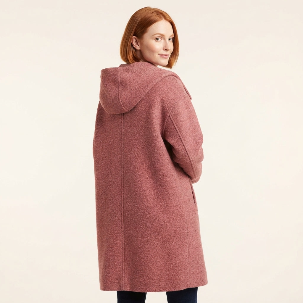 Women's Hooded Marled Knit Midi Coat