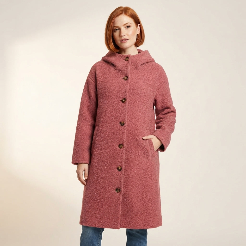 Women's Hooded Marled Knit Midi Coat