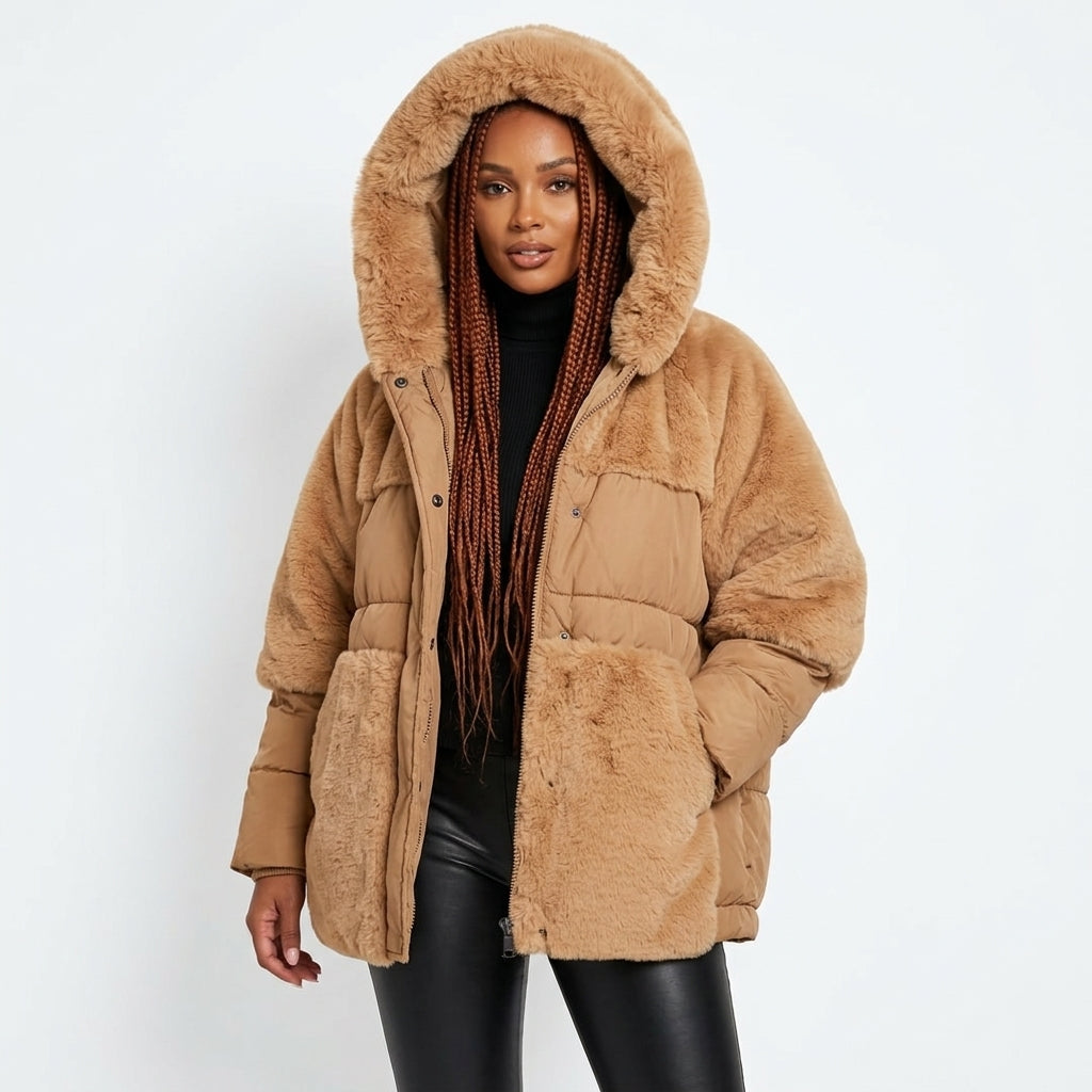 Women's Oversized Faux Fur Hooded Puffer Coat