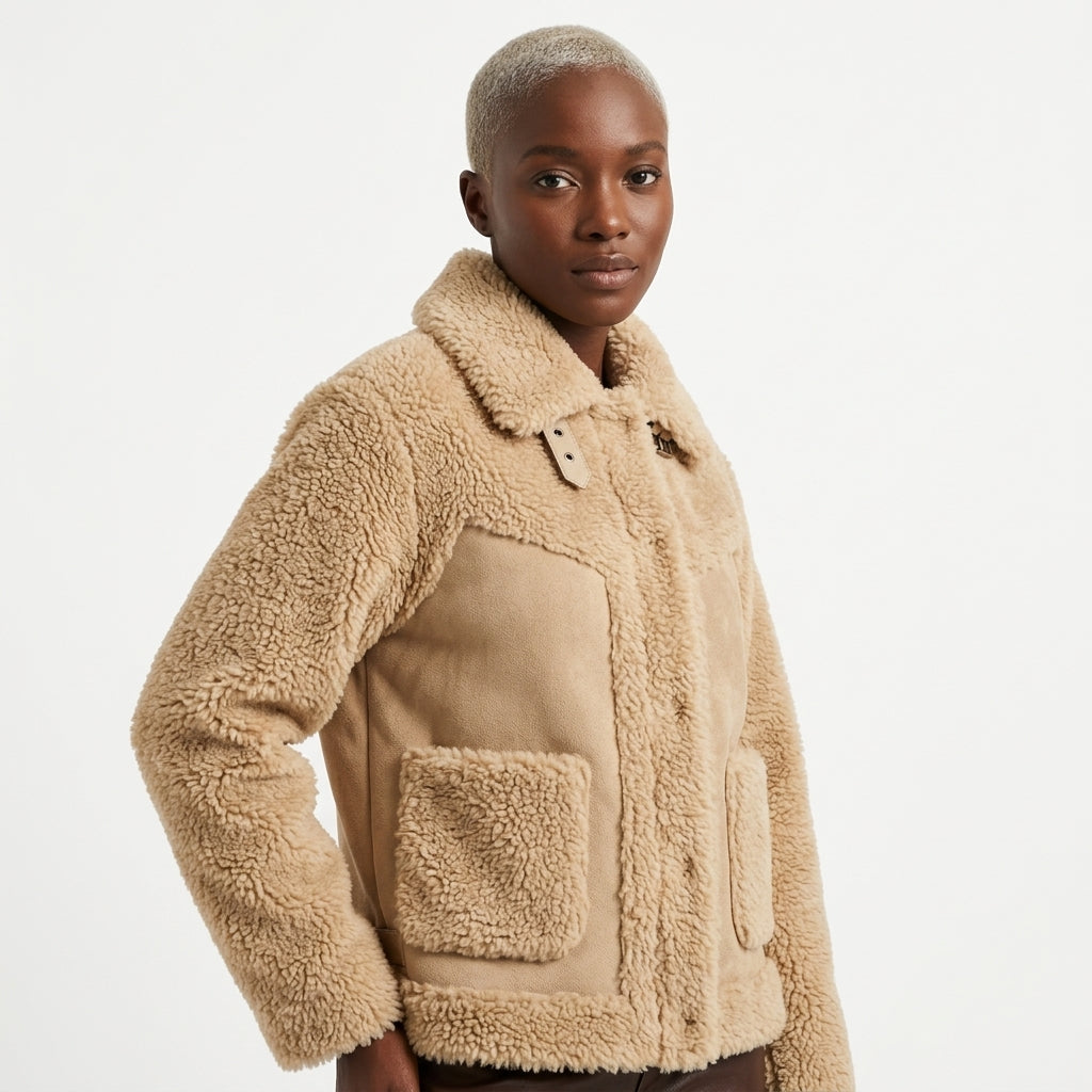 Women's Structured Collar Shearling Jacket