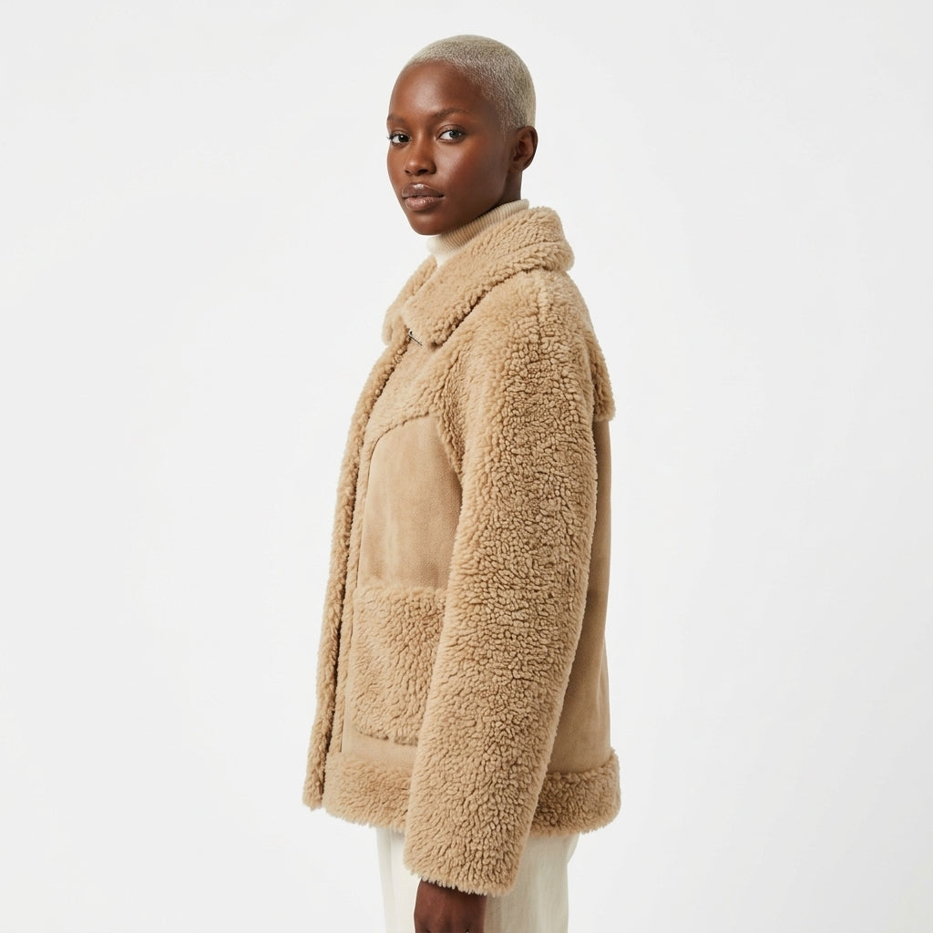 Women's Structured Collar Shearling Jacket