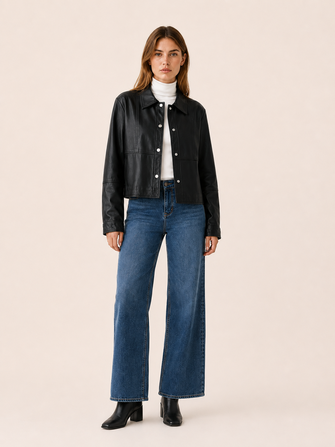 Women's Cropped Snap Front Collared Jacket