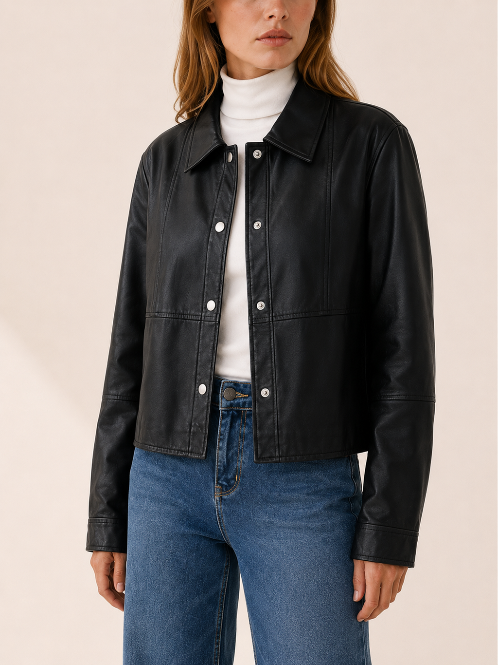 Women's Cropped Snap Front Collared Jacket