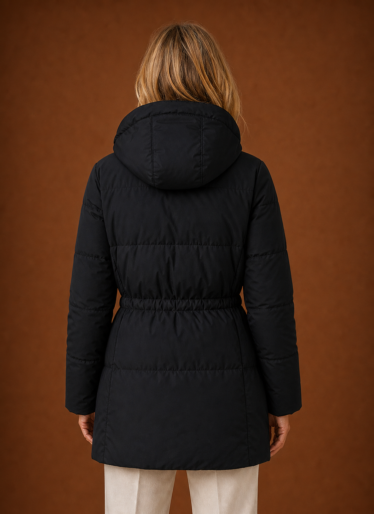 Back view of Areleon women's quilted winter jacket highlighting quilting