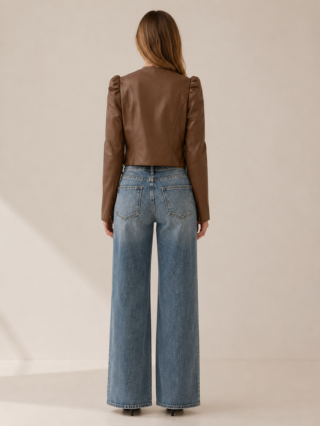 Women's Cropped Puff Sleeve Open Front Jacket