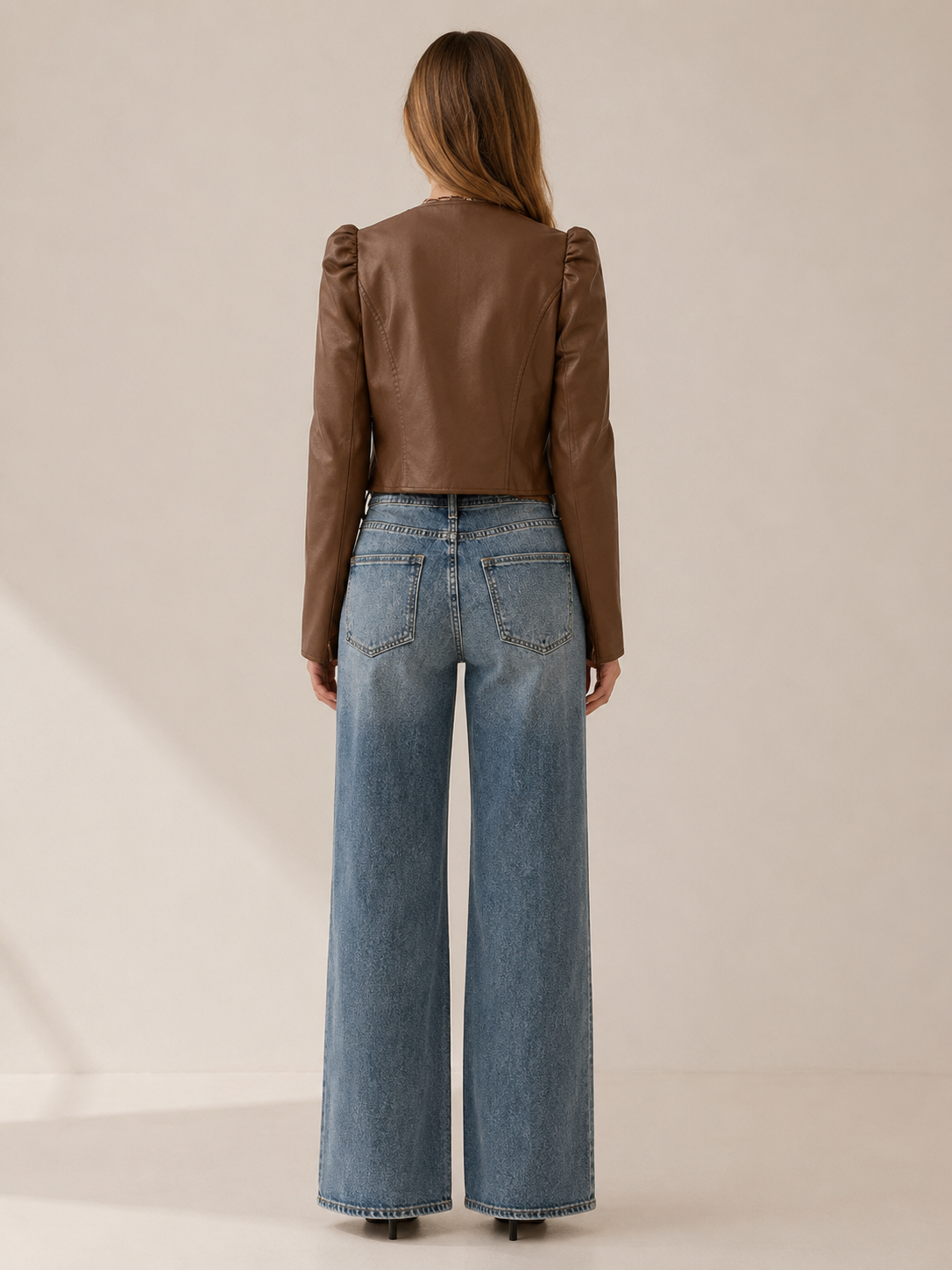 Women's Cropped Puff Sleeve Open Front Jacket