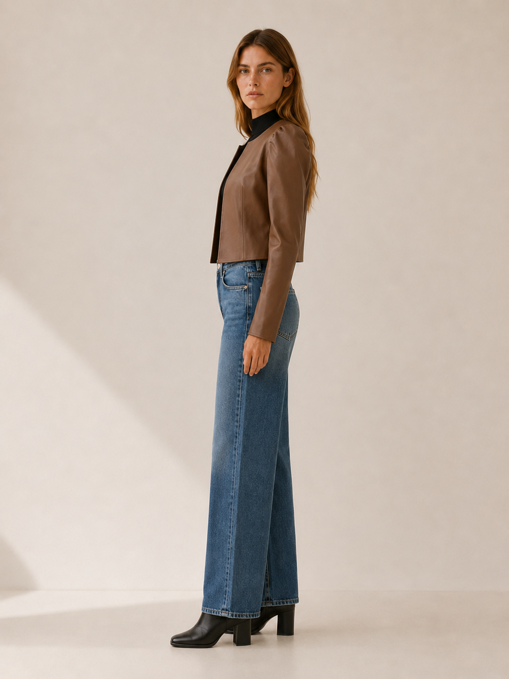 Women's Cropped Puff Sleeve Open Front Jacket