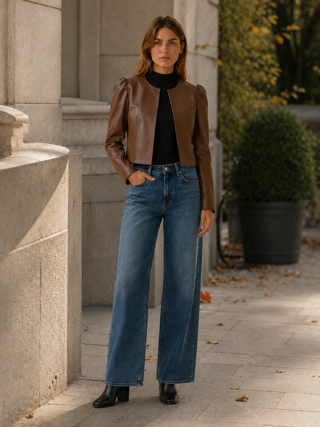 Women's Cropped Puff Sleeve Open Front Jacket