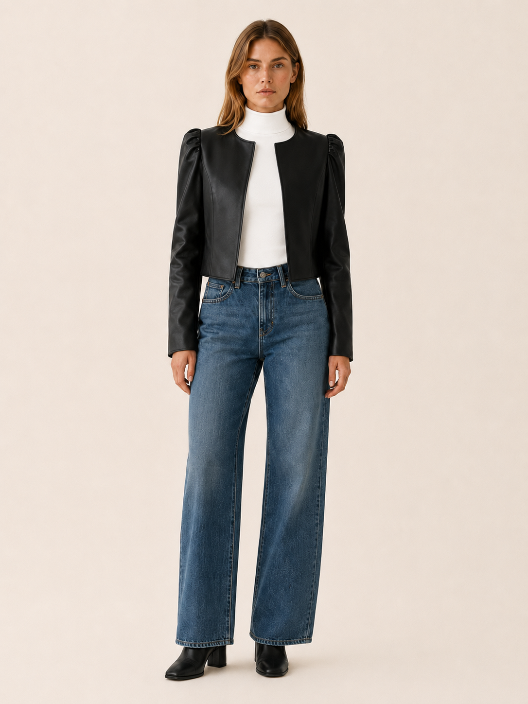 Women's Cropped Puff Sleeve Open Front Jacket