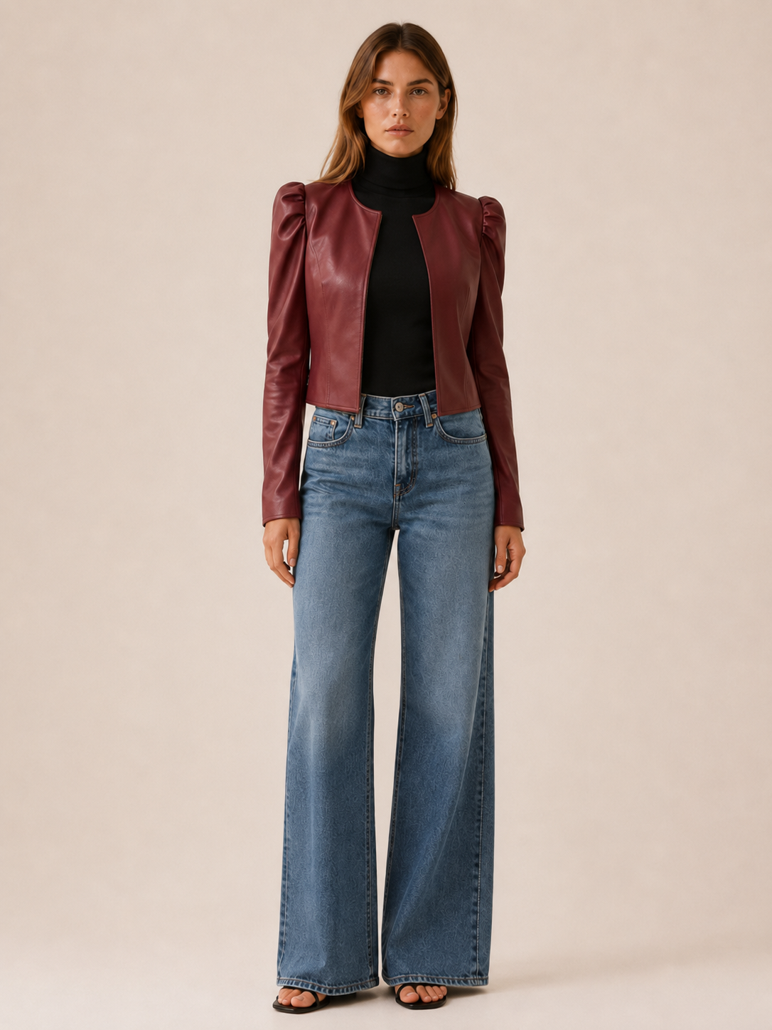 Women's Cropped Puff Sleeve Open Front Jacket