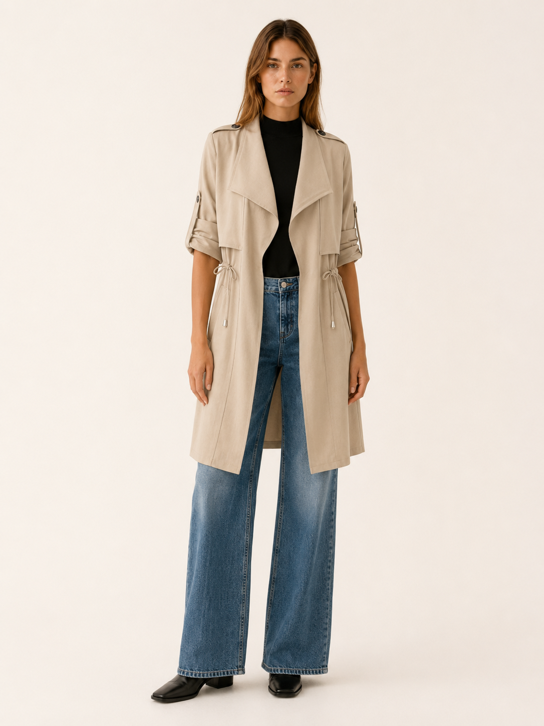 Women's Drawstring Waist Trench Coat